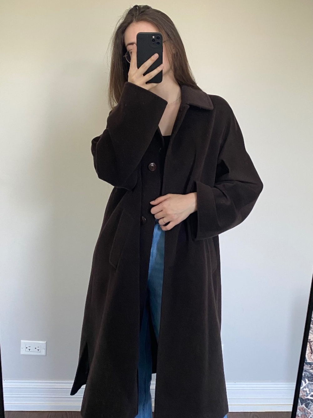 Vintage Cinzia Rocca Brown Wool Angora Cashgora Long Coat Made In Italy L XL